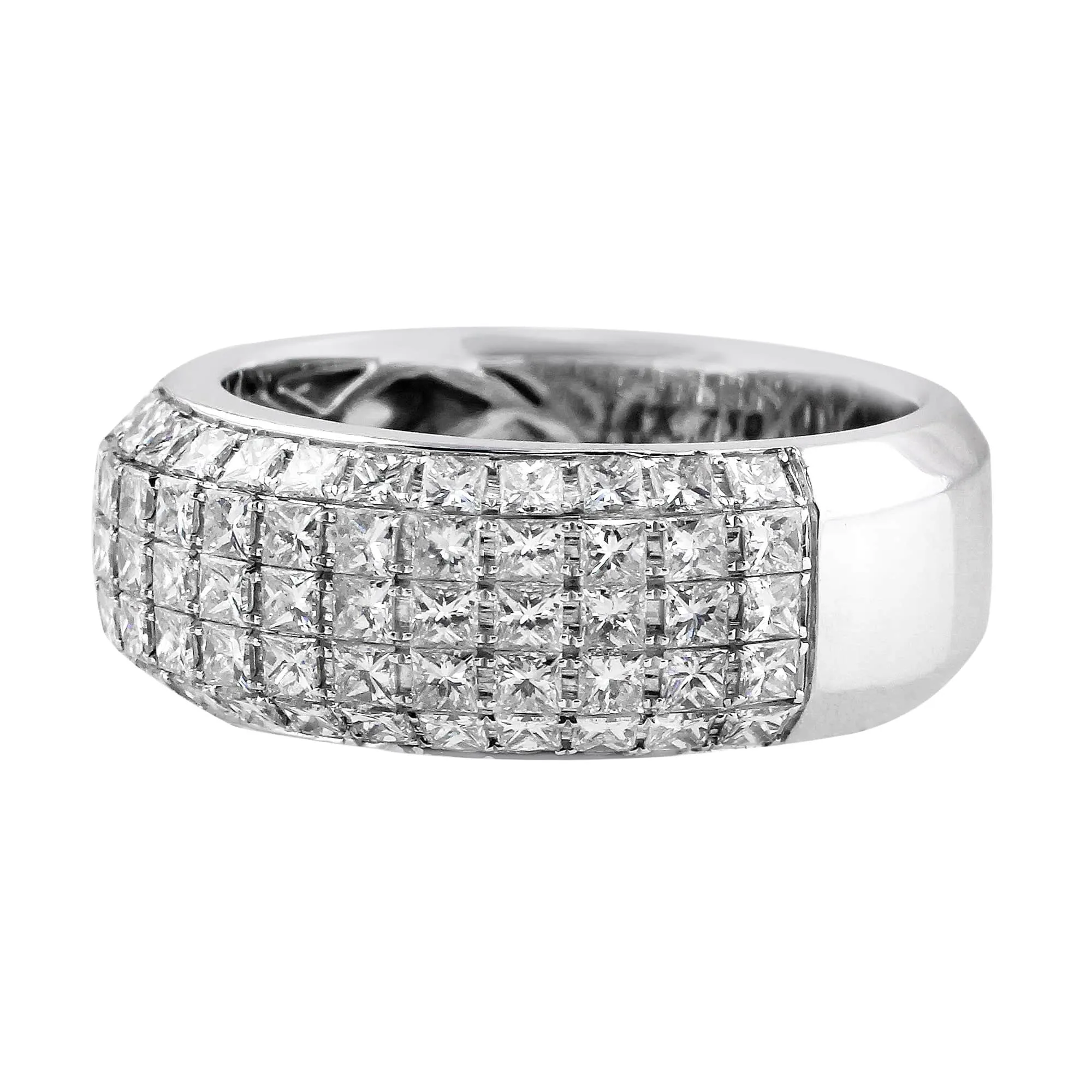 18k White Gold Five Row Princess Cut Diamond Ring