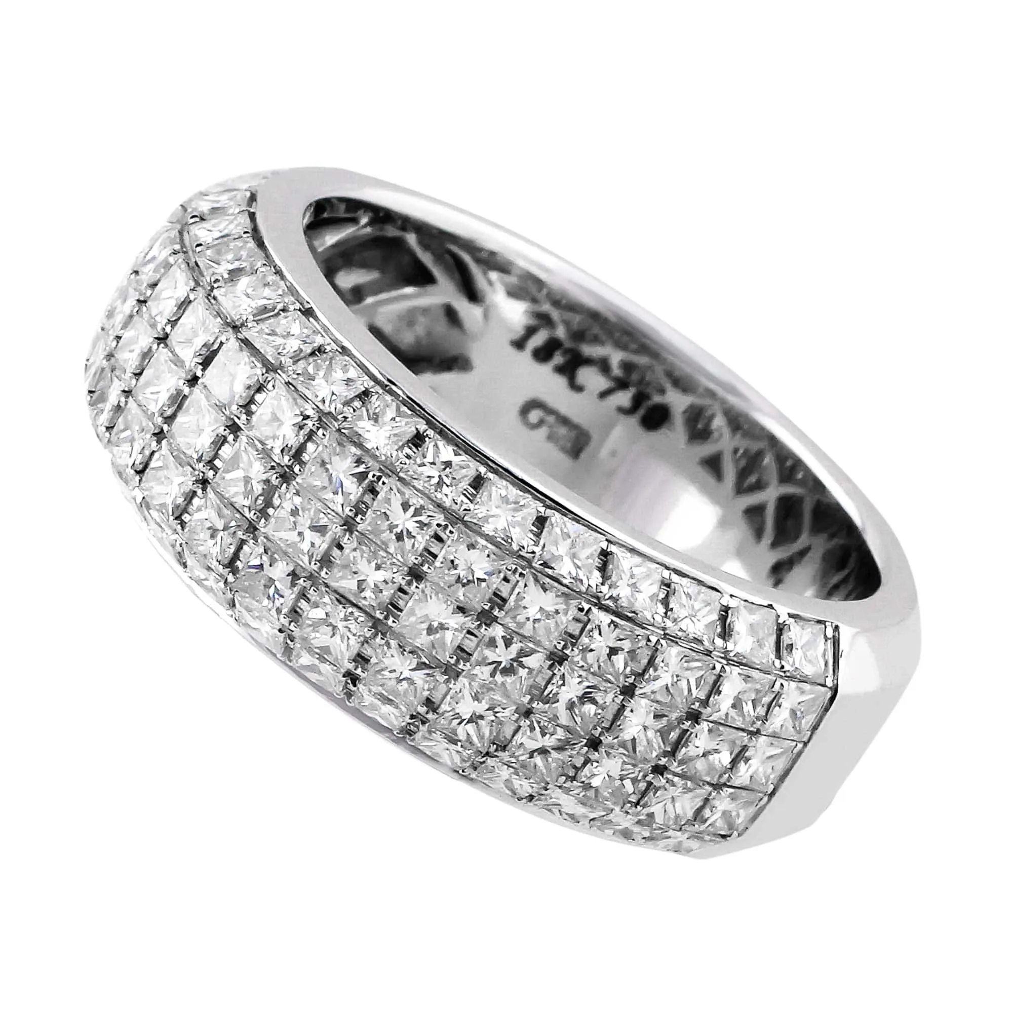 18k White Gold Five Row Princess Cut Diamond Ring