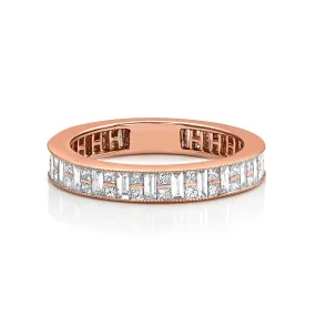 18kt Pink Gold Channel Set Baguette & Princess Cut Diamond Band