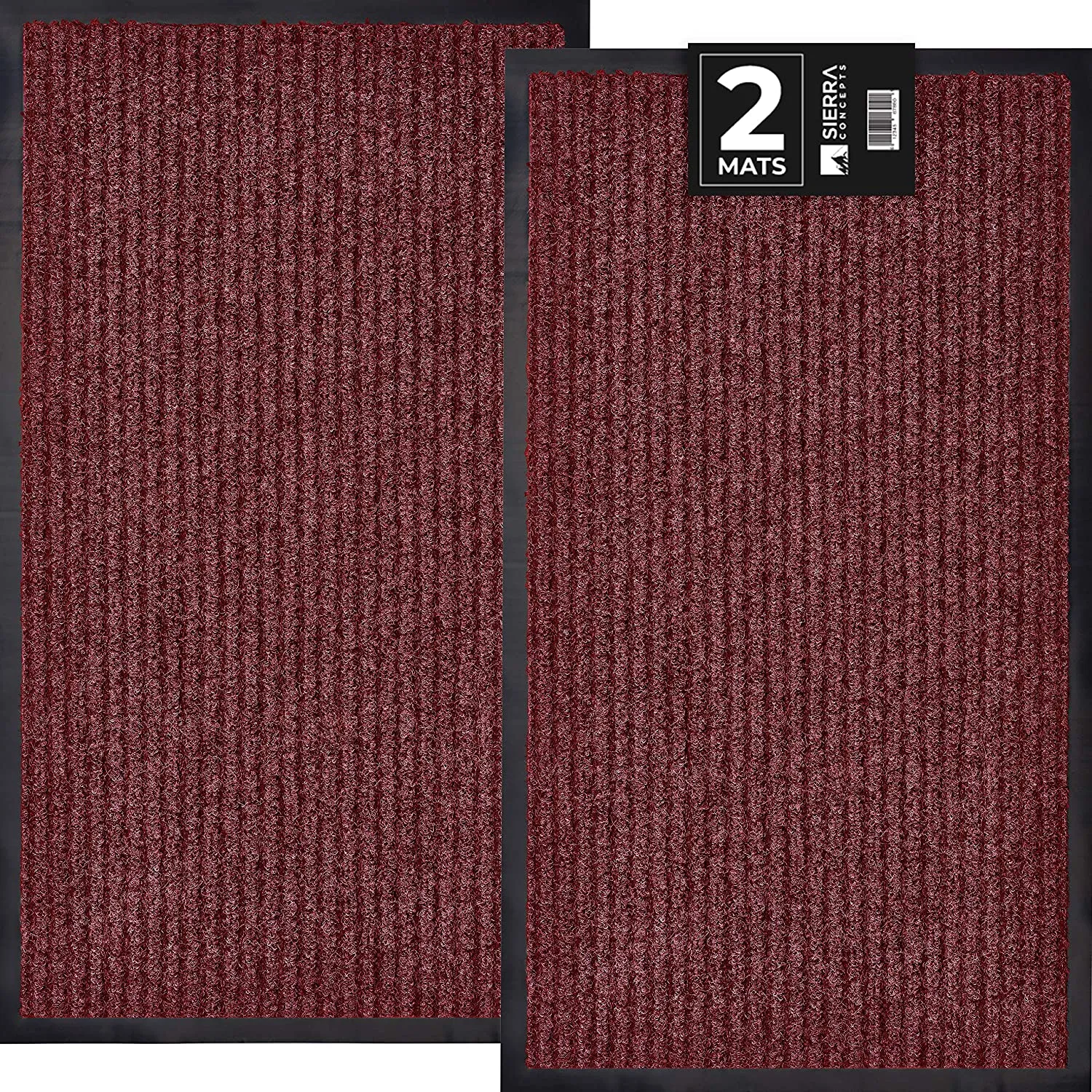 2-Pack Ribbed Front Door Mats, 30 "x 17", Red