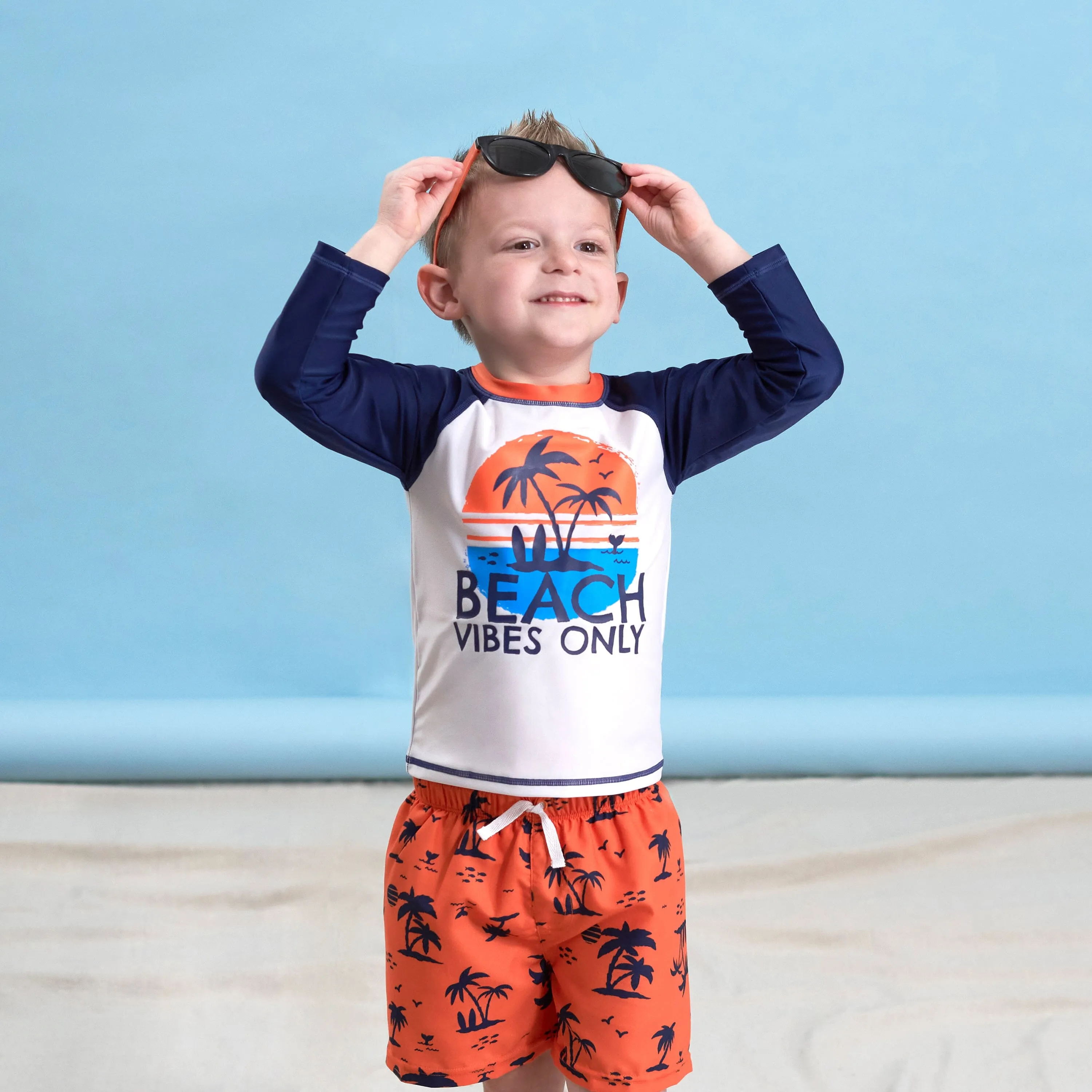 2-Piece Baby & Toddler Boys UPF 50  Vacation Vibes Rash Guard & Swim Trunks Set