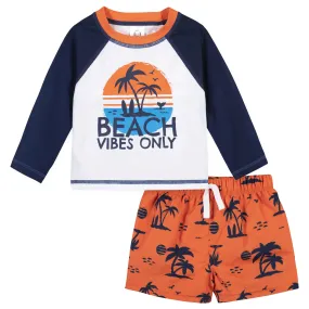 2-Piece Baby & Toddler Boys UPF 50  Vacation Vibes Rash Guard & Swim Trunks Set