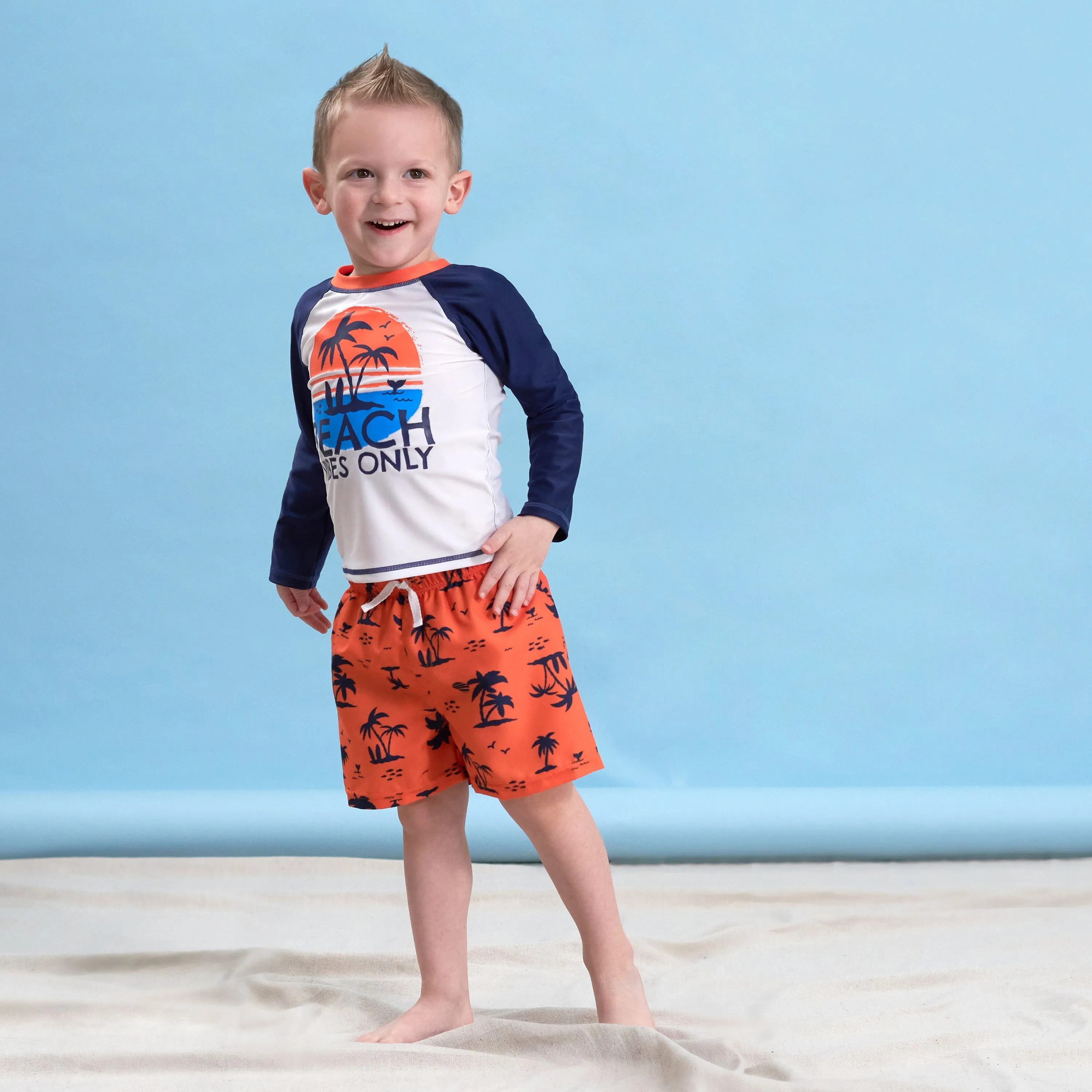 2-Piece Baby & Toddler Boys UPF 50  Vacation Vibes Rash Guard & Swim Trunks Set