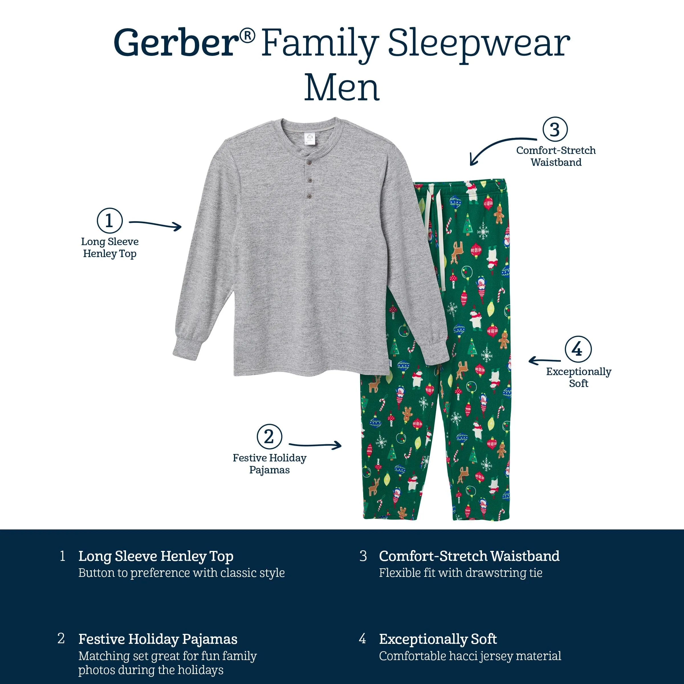 2-Piece Men's Ornaments Hacci Pajama Set