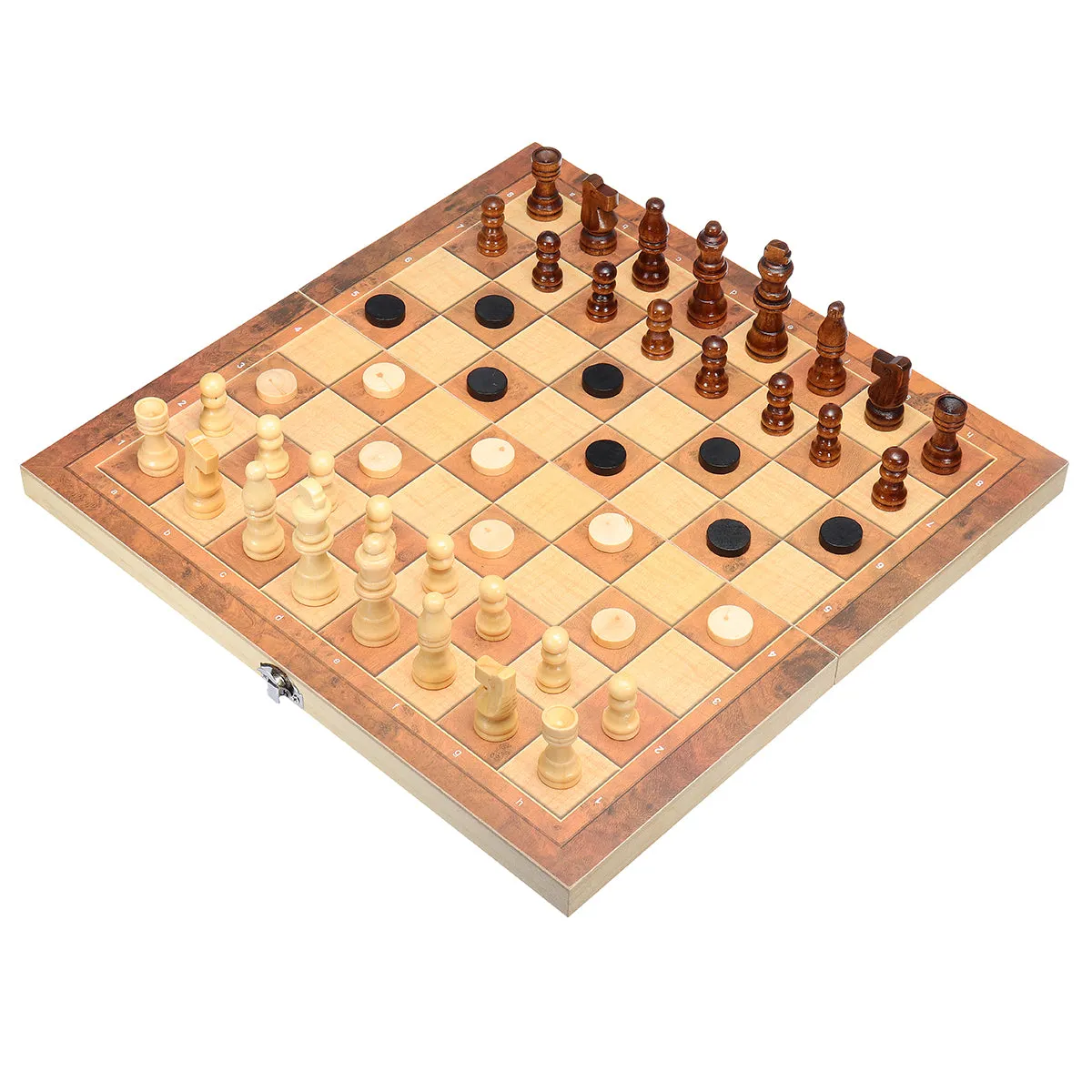 3-in-1 Folding Chessboard Wood Chess Board Box Puzzle  Kids Adult Game Toy with Chess