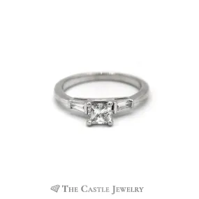 3/4cttw Flawless Diamond Engagement Ring with Baguette Accents in 14K White Gold