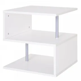 50Lx50Wx50Hcm Side Table 2 Tier Storage Shelves Organizer Office Bookcase Living Room End Desk Stand Display-White