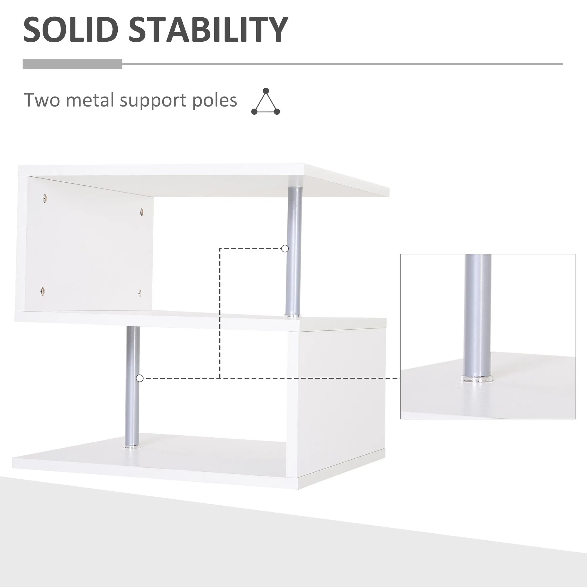 50Lx50Wx50Hcm Side Table 2 Tier Storage Shelves Organizer Office Bookcase Living Room End Desk Stand Display-White