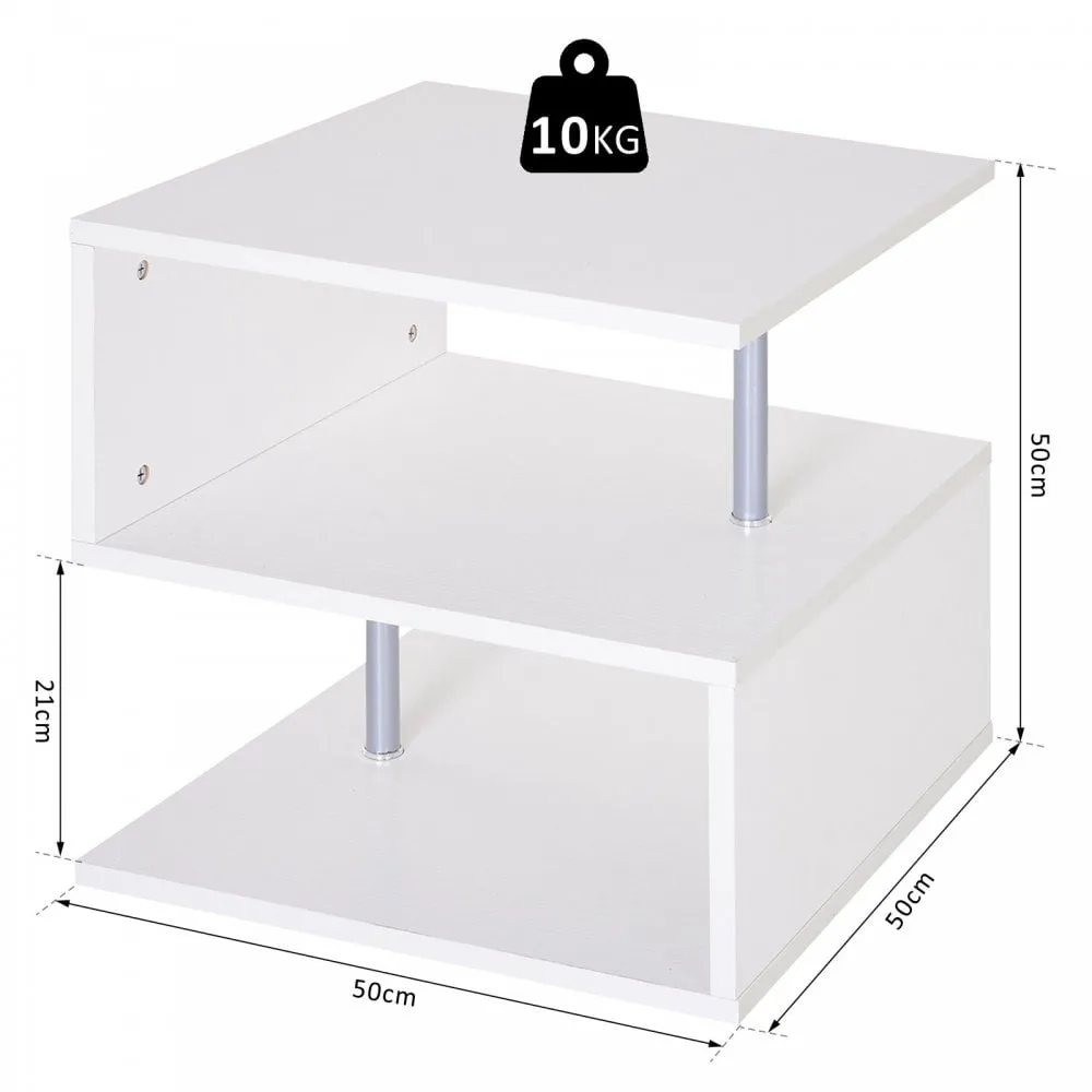 50Lx50Wx50Hcm Side Table 2 Tier Storage Shelves Organizer Office Bookcase Living Room End Desk Stand Display-White