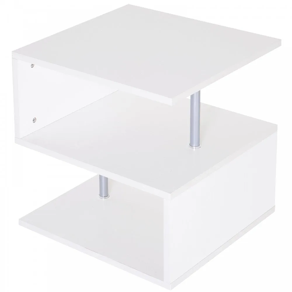 50Lx50Wx50Hcm Side Table 2 Tier Storage Shelves Organizer Office Bookcase Living Room End Desk Stand Display-White