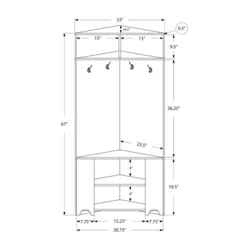 67" White Corner Unit Laminated Hall Tree