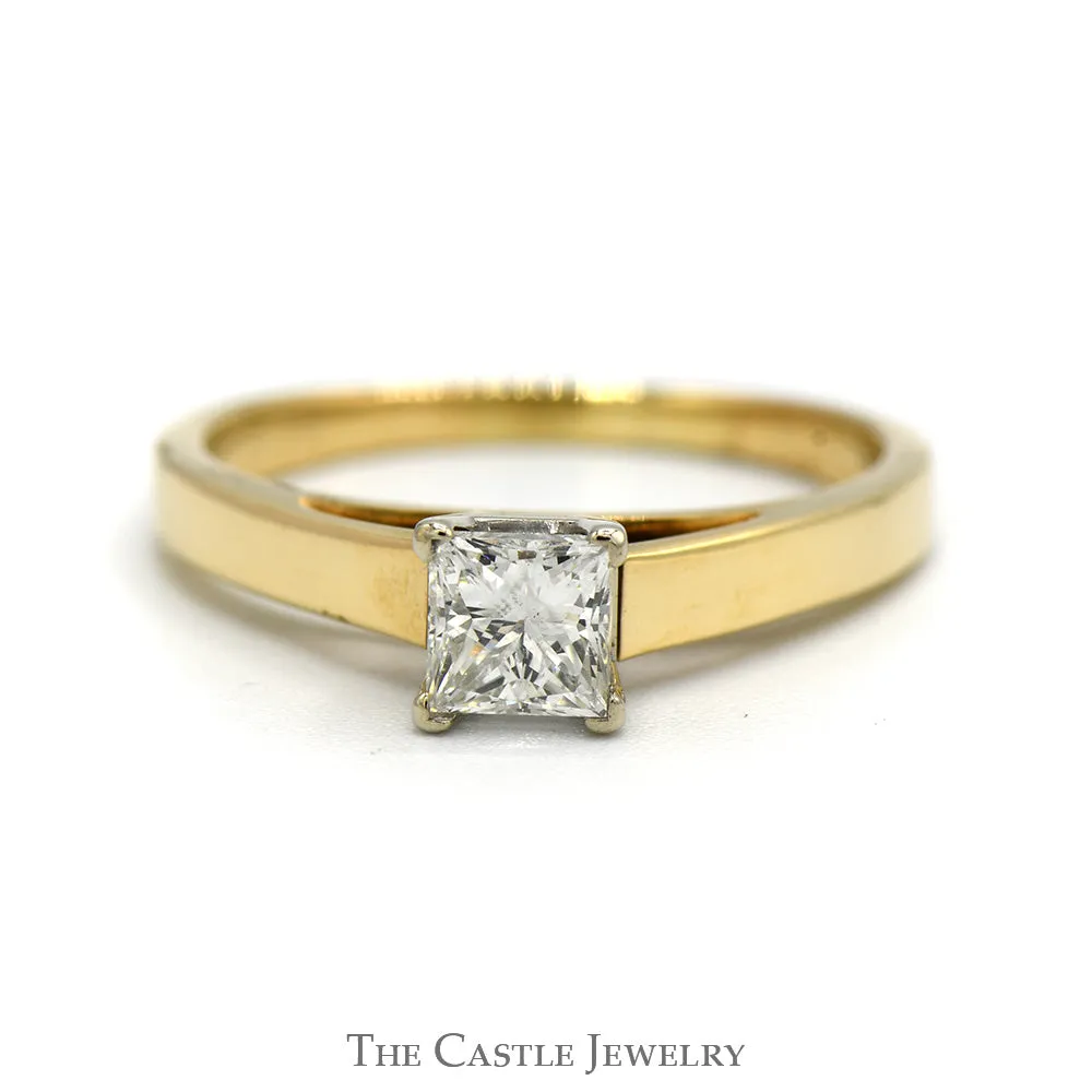 .70ct Princess Cut Diamond Solitaire Engagement Ring in 14k Yellow Gold Cathedral Mounting