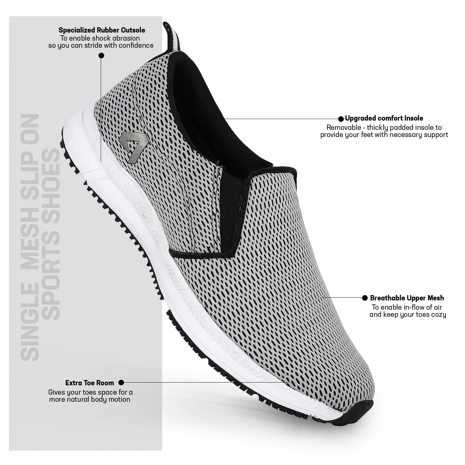 Avant Men's Single Mesh Slip On Sports Shoes - Grey