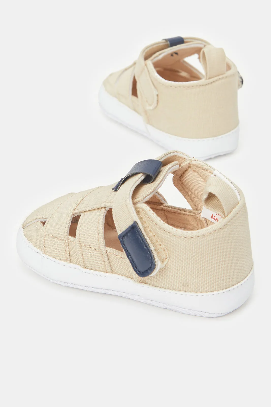 Baby Beige Velcro Strap Pram Shoes