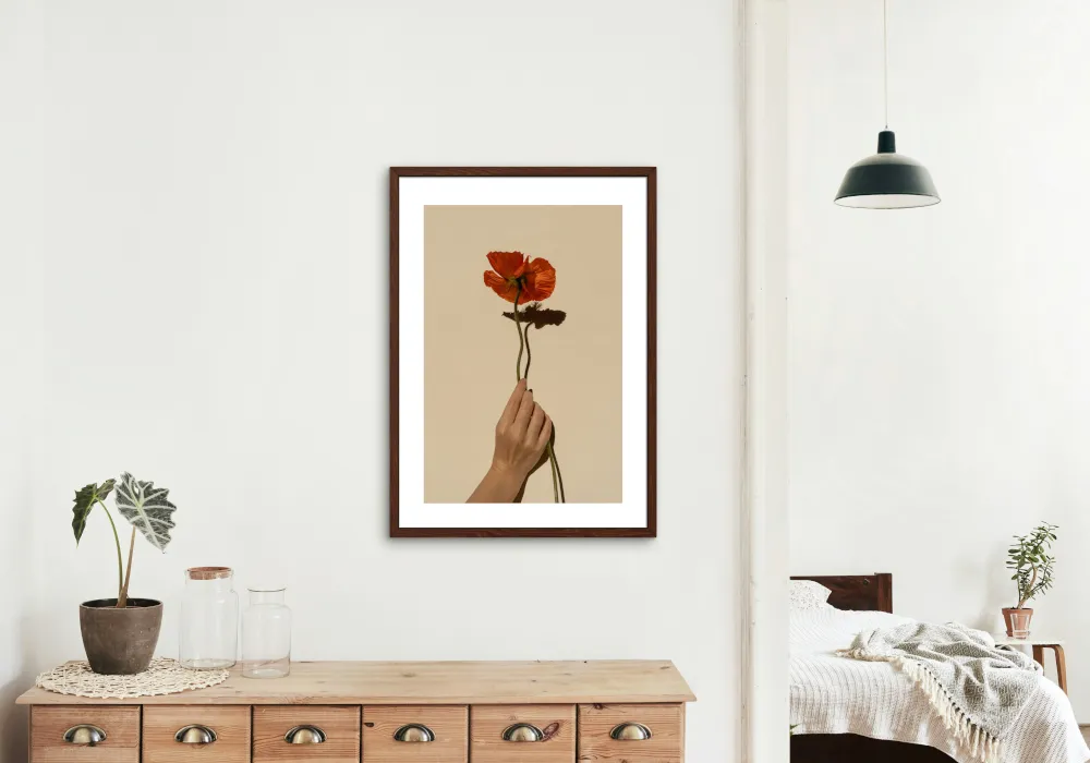 Beige Red Flower Poster PRINTABLE WALL ART, Botanical Decorations, Pastel Boho Decor, Floral Wall Art, Botanical Gifts