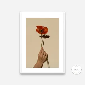 Beige Red Flower Poster PRINTABLE WALL ART, Botanical Decorations, Pastel Boho Decor, Floral Wall Art, Botanical Gifts