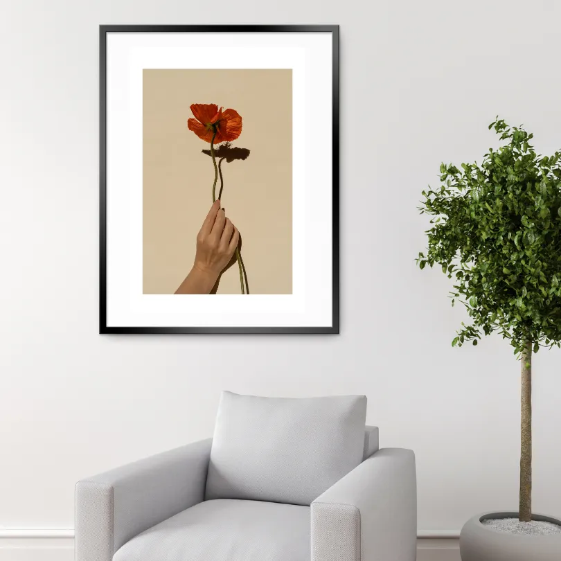 Beige Red Flower Poster PRINTABLE WALL ART, Botanical Decorations, Pastel Boho Decor, Floral Wall Art, Botanical Gifts