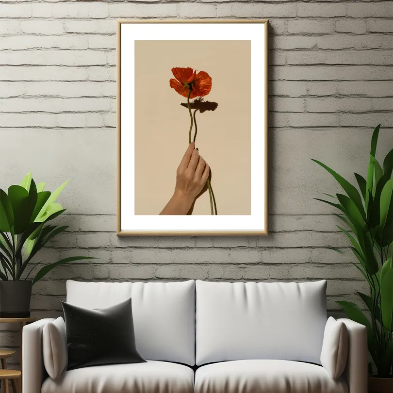 Beige Red Flower Poster PRINTABLE WALL ART, Botanical Decorations, Pastel Boho Decor, Floral Wall Art, Botanical Gifts