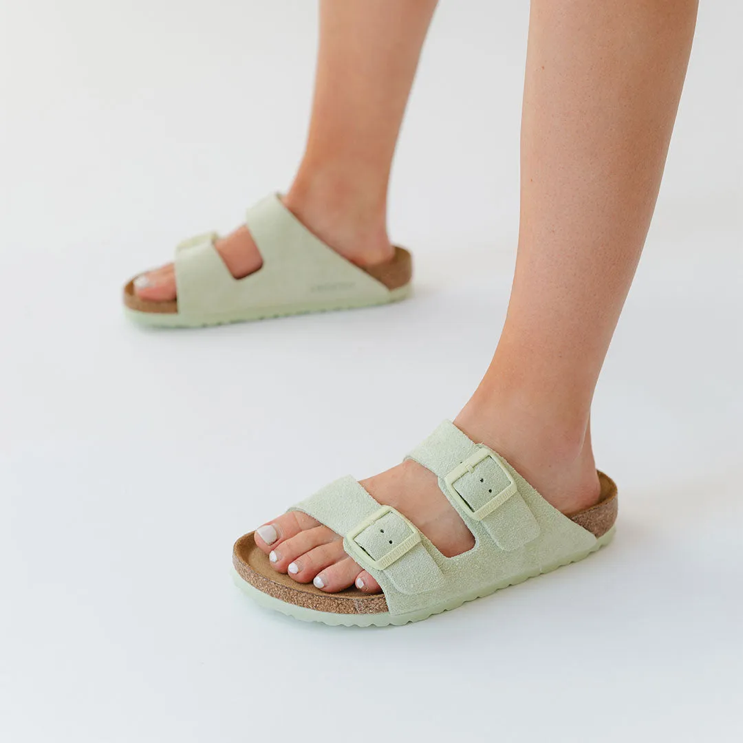 Birkenstock Arizona Soft Footbed Suede Leather-Faded Lime