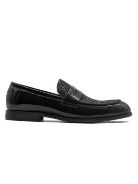 BLACK PATENT LEATHER PENNY LOAFER WITH GLITTER