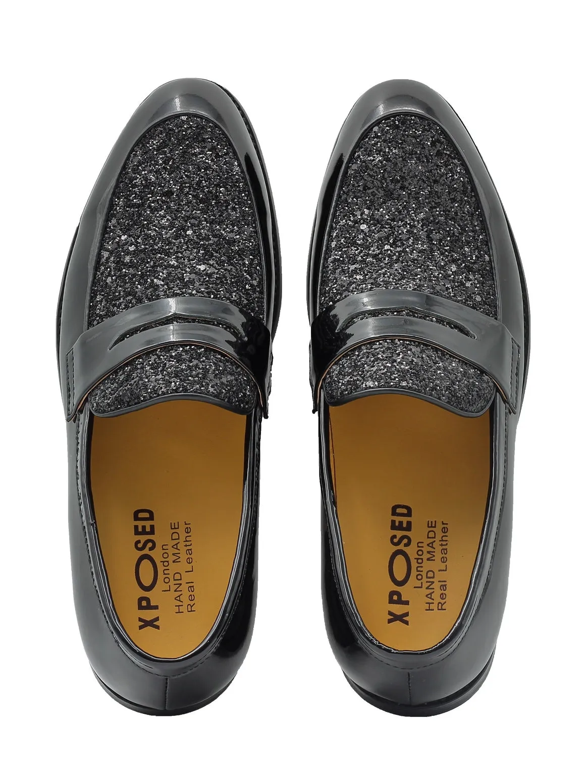 BLACK PATENT LEATHER PENNY LOAFER WITH GLITTER