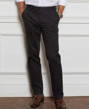 Black Stretch Cotton Classic Fit Flat Front Chinos