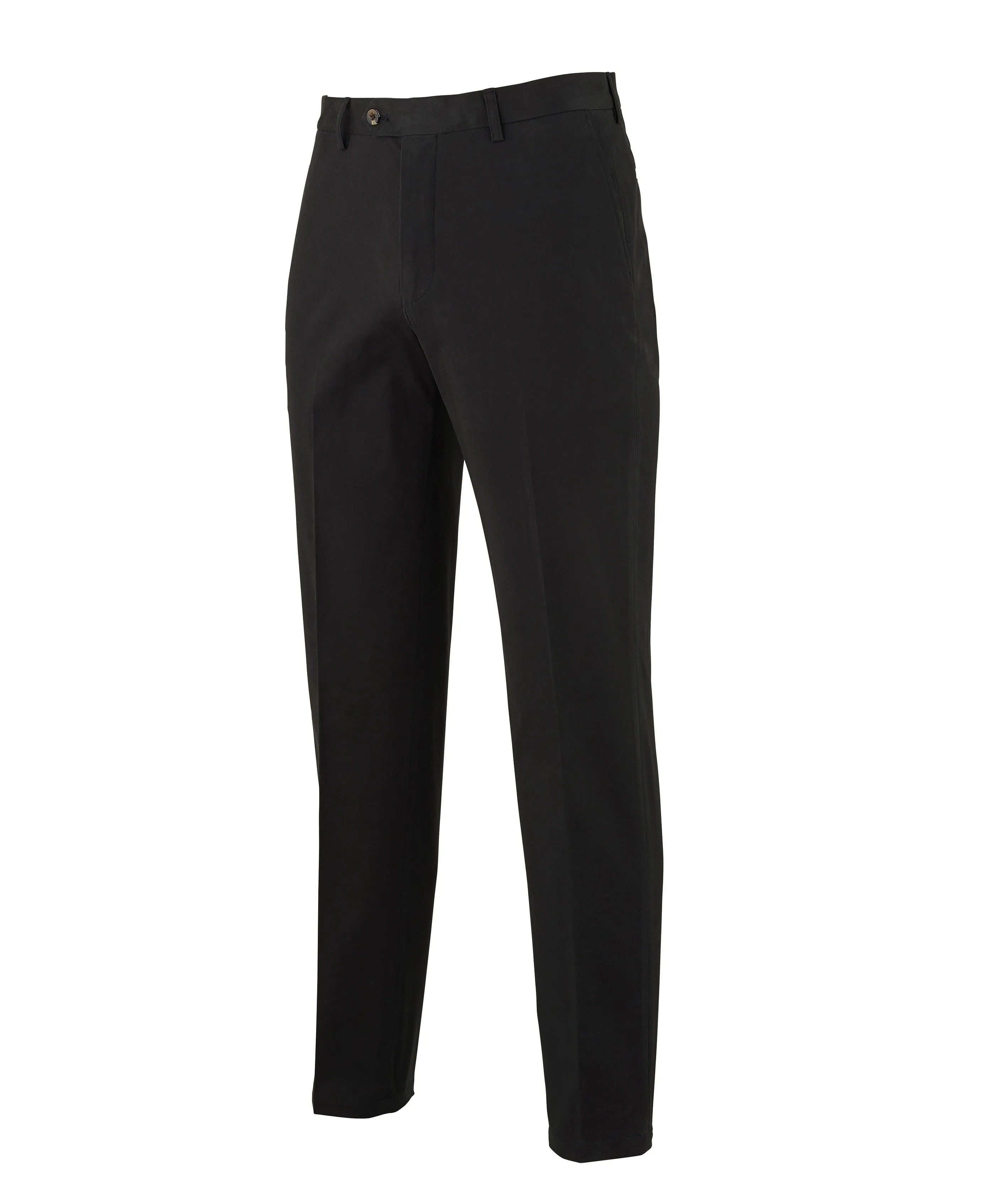 Black Stretch Cotton Classic Fit Flat Front Chinos