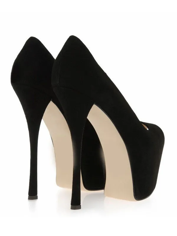 Black Suede Stiletto Heel Peep Toe Platform High Heels OS111