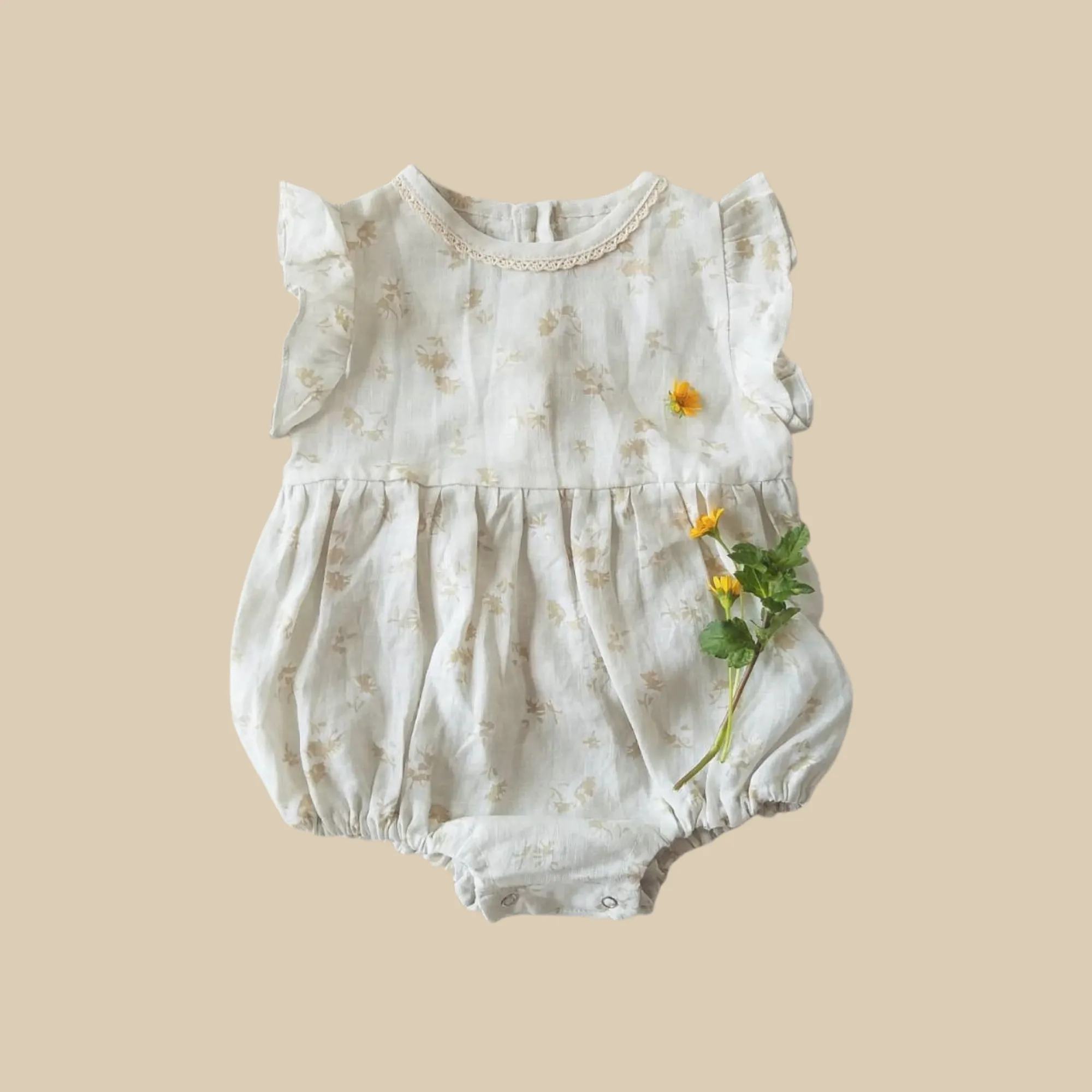 BOHO Linen Floral Romper