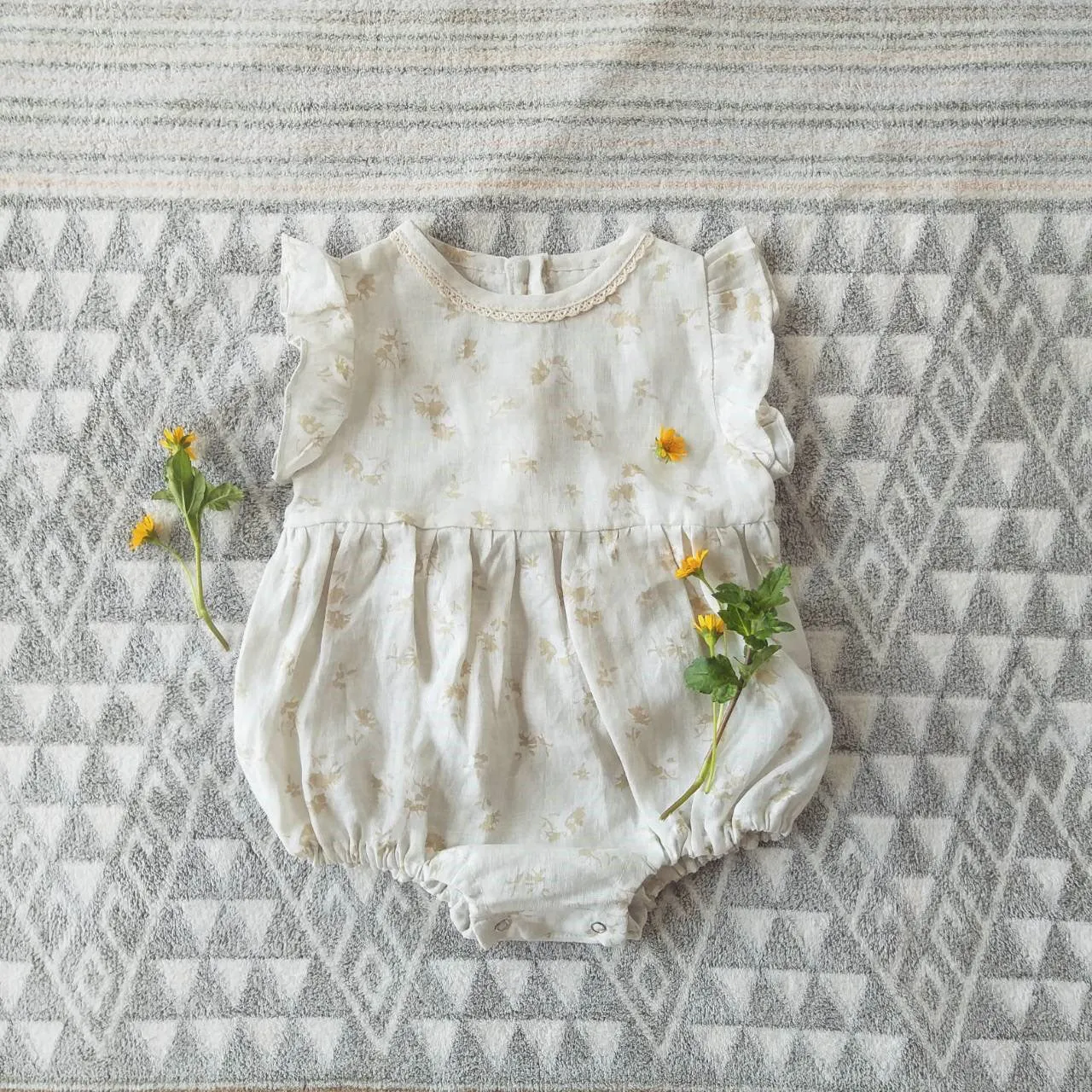 BOHO Linen Floral Romper