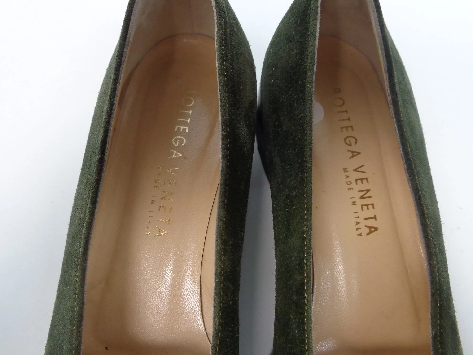 BOTTEGA VENETA Green and Purple Suede Flats with Wooden Block Heel Size 6