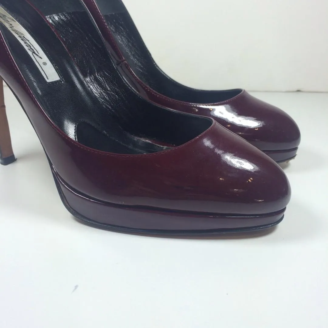 BRIAN ATWOOD Burgundy Patent Leather Pumps with Cut Out Slingback Size 8