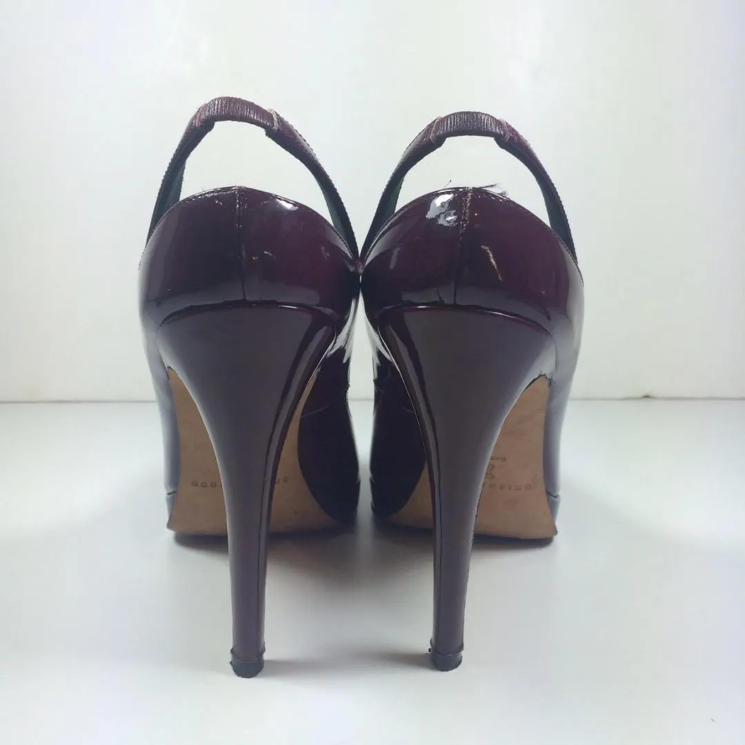 BRIAN ATWOOD Burgundy Patent Leather Pumps with Cut Out Slingback Size 8