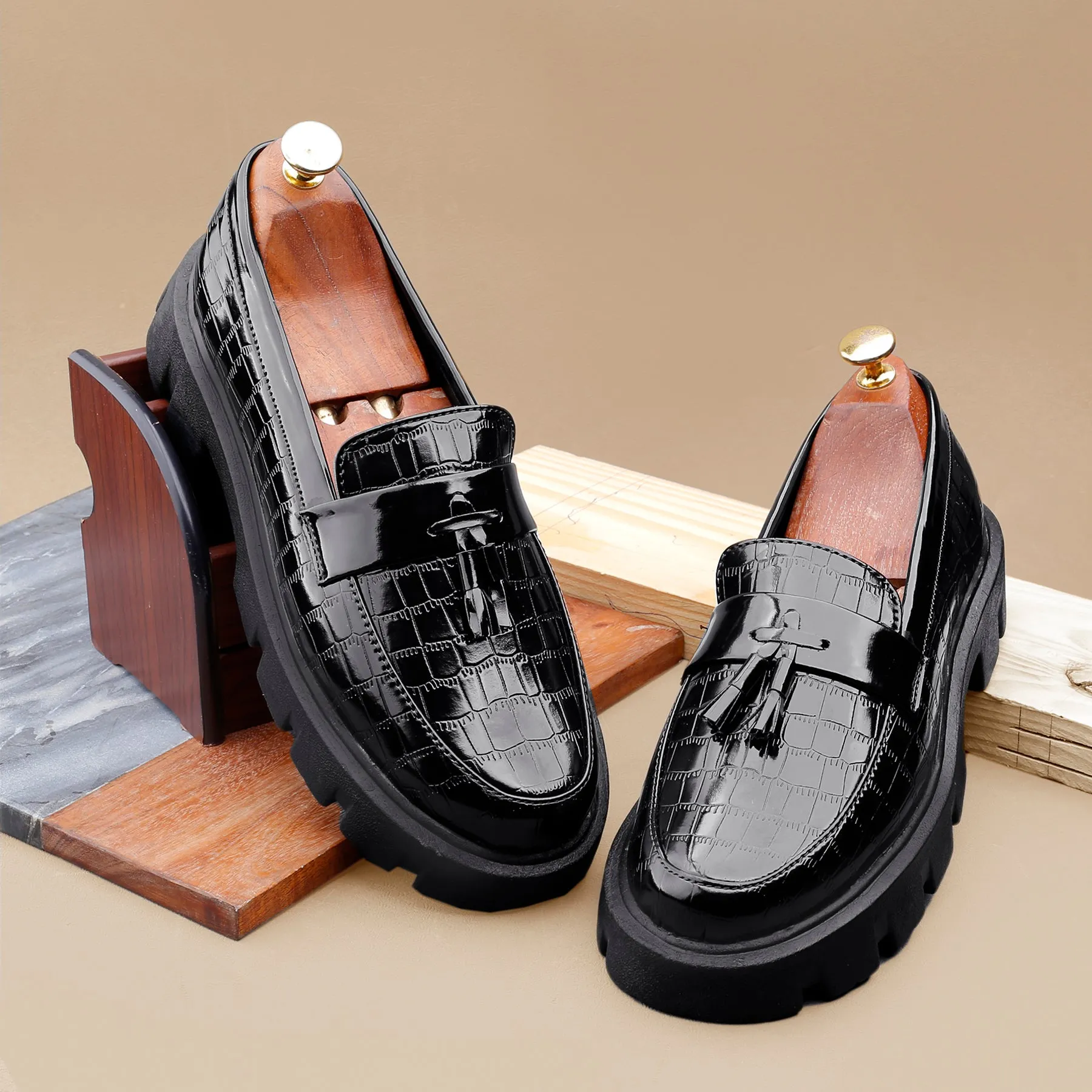 Bxxy's Premium Patent Vegan Tassel Slip-ons for Men