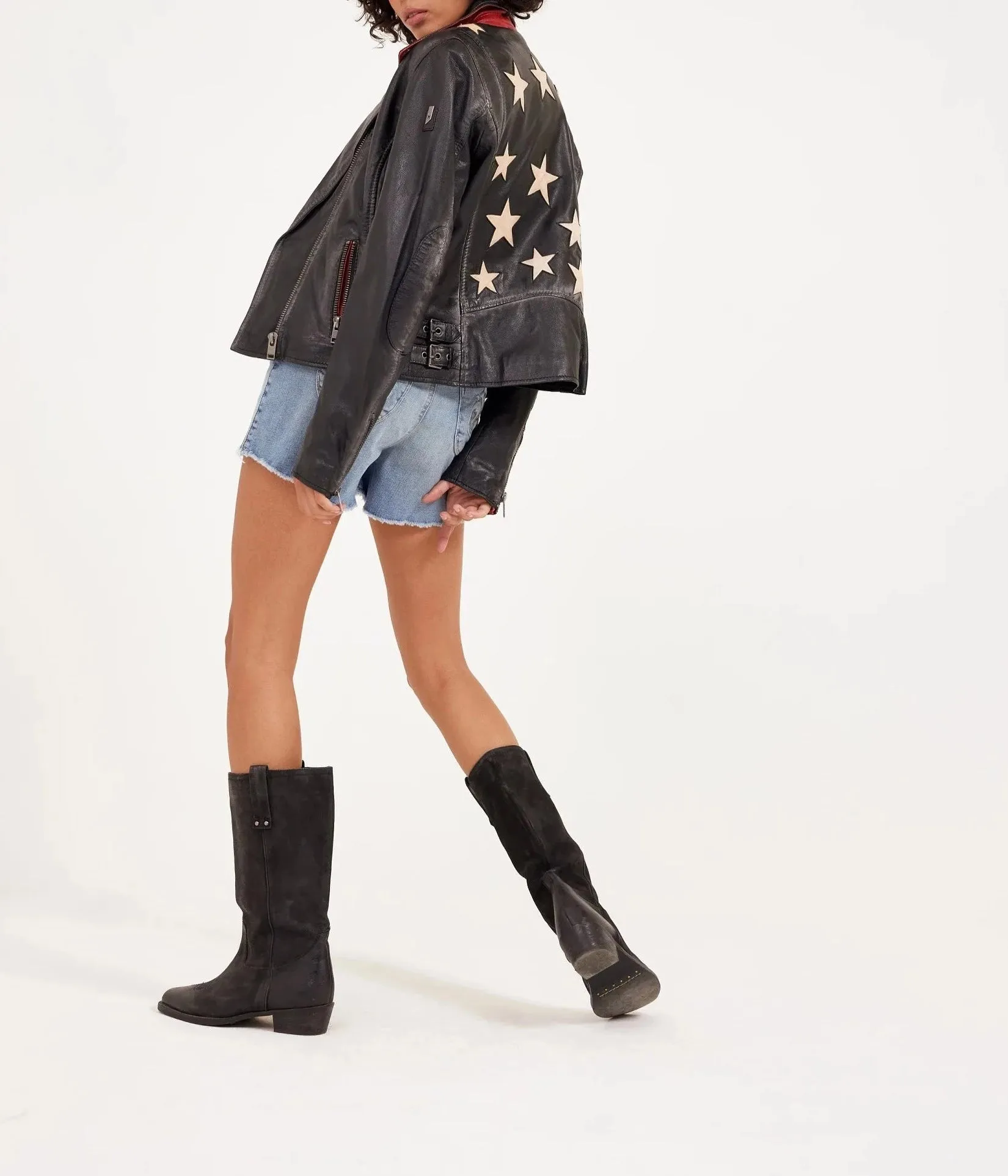 Christy RF Star Detail Leather Jacket