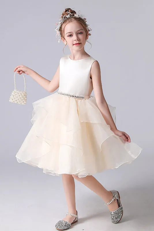 Cute A-Line Sleeveless Short Flower Girl Dress With Beading Waist