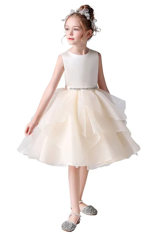 Cute A-Line Sleeveless Short Flower Girl Dress With Beading Waist