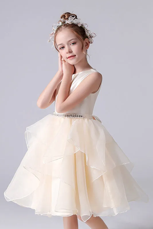 Cute A-Line Sleeveless Short Flower Girl Dress With Beading Waist