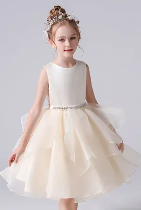 Cute A-Line Sleeveless Short Flower Girl Dress With Beading Waist