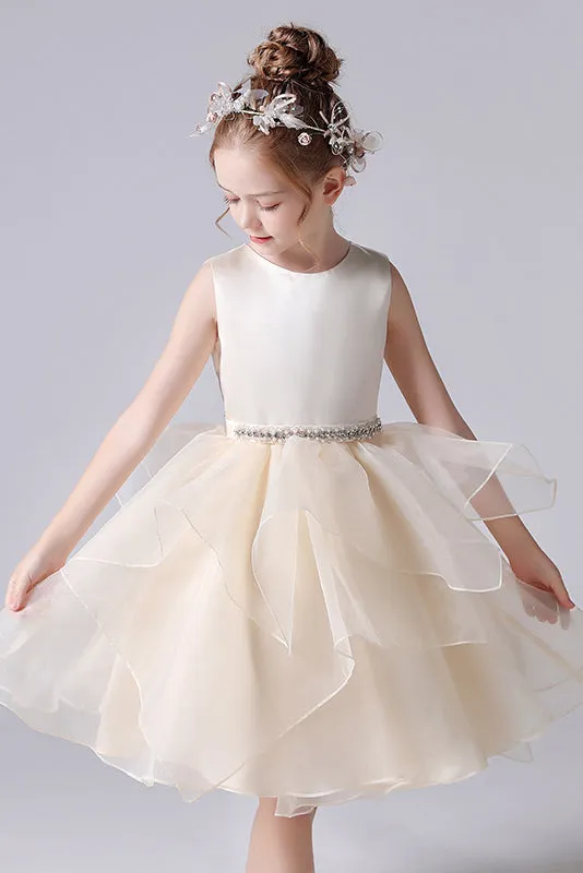 Cute A-Line Sleeveless Short Flower Girl Dress With Beading Waist