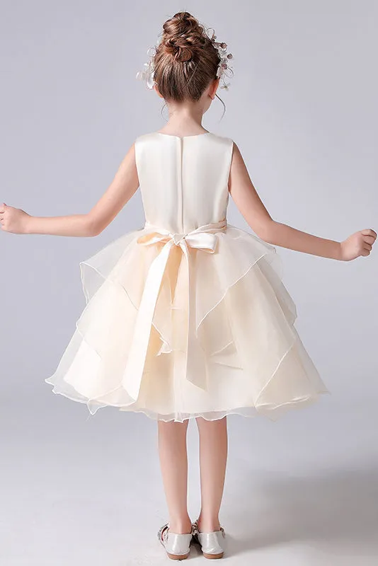 Cute A-Line Sleeveless Short Flower Girl Dress With Beading Waist