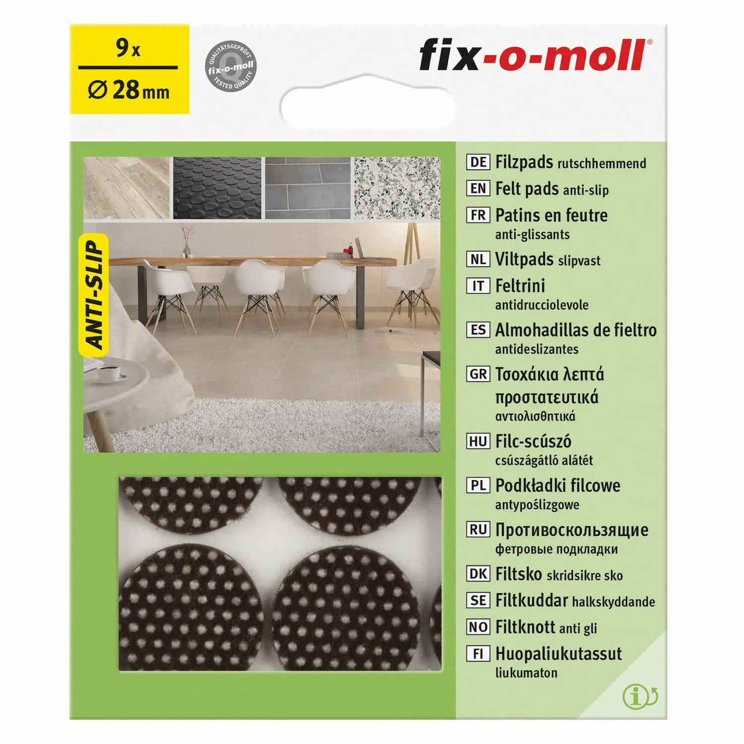 Fix-O-Moll Anti-skid Felt Pad Self Adh Brown 28 mm X 9 Pcs