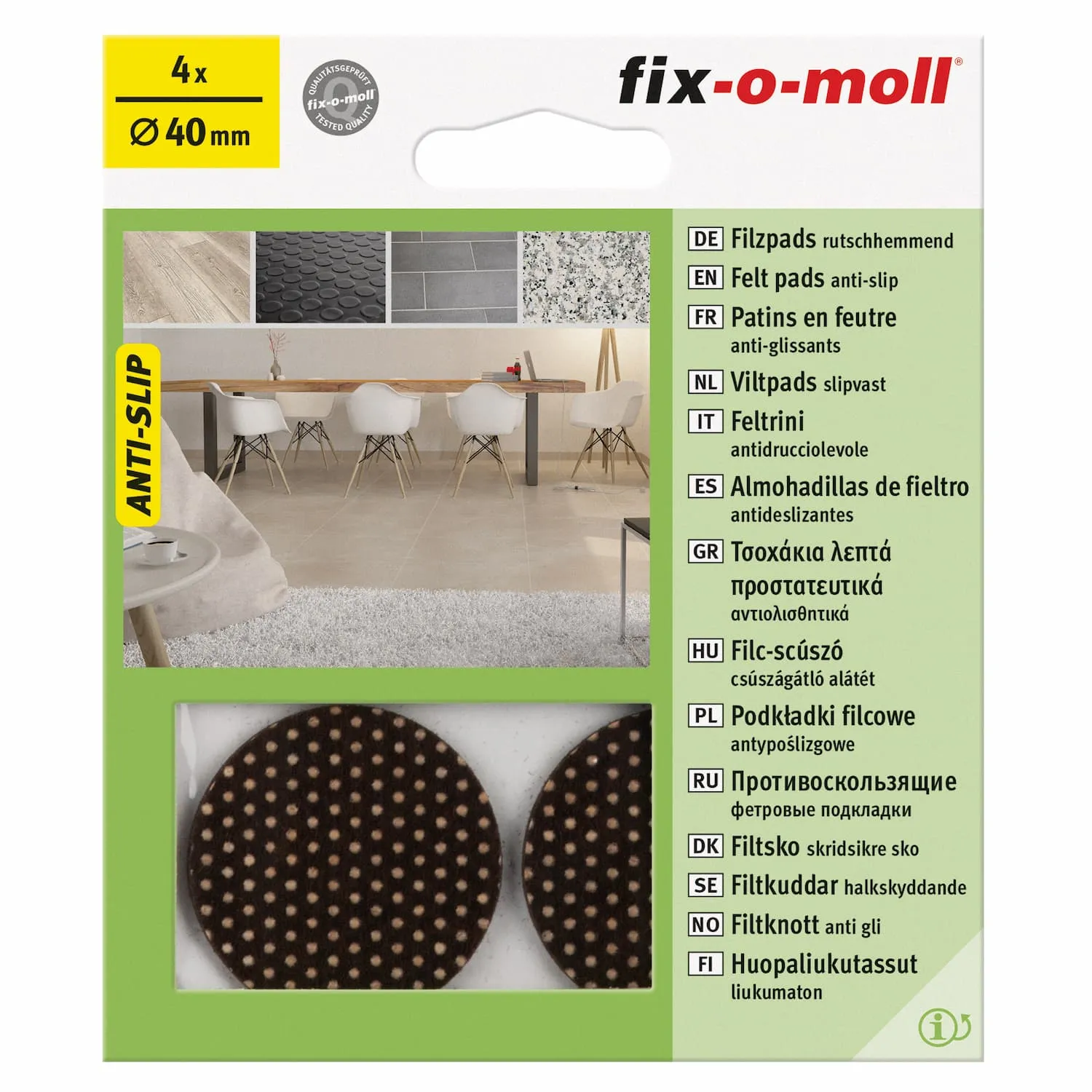 Fix-O-Moll Anti-skid Felt Pad Self Adh Brown 40 mm X 4 Pcs