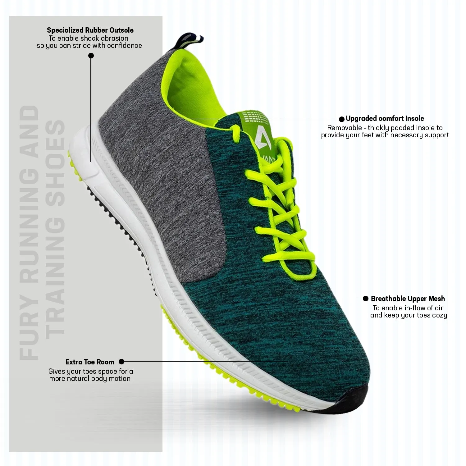 Fury Running And Training Shoes - Grey/Green