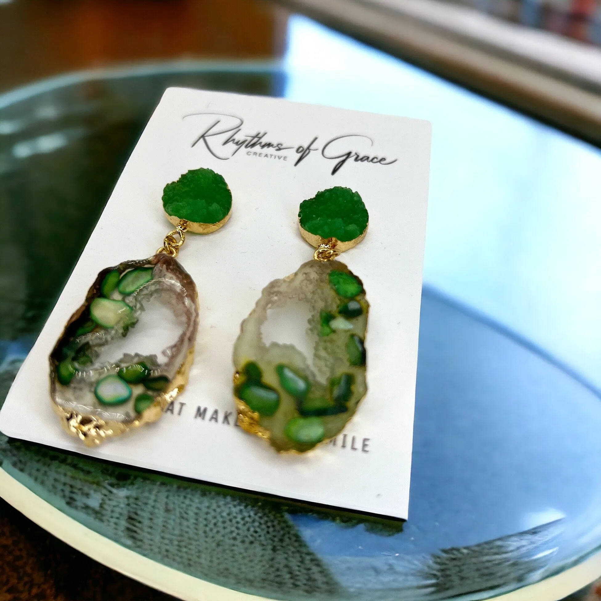 Geode Earrings - Crystal Earrings, Crystal Jewelry, Handmade Earrings, Handmade Jewelry, Geodes, Purple Earrings, Green Earrings, Rock