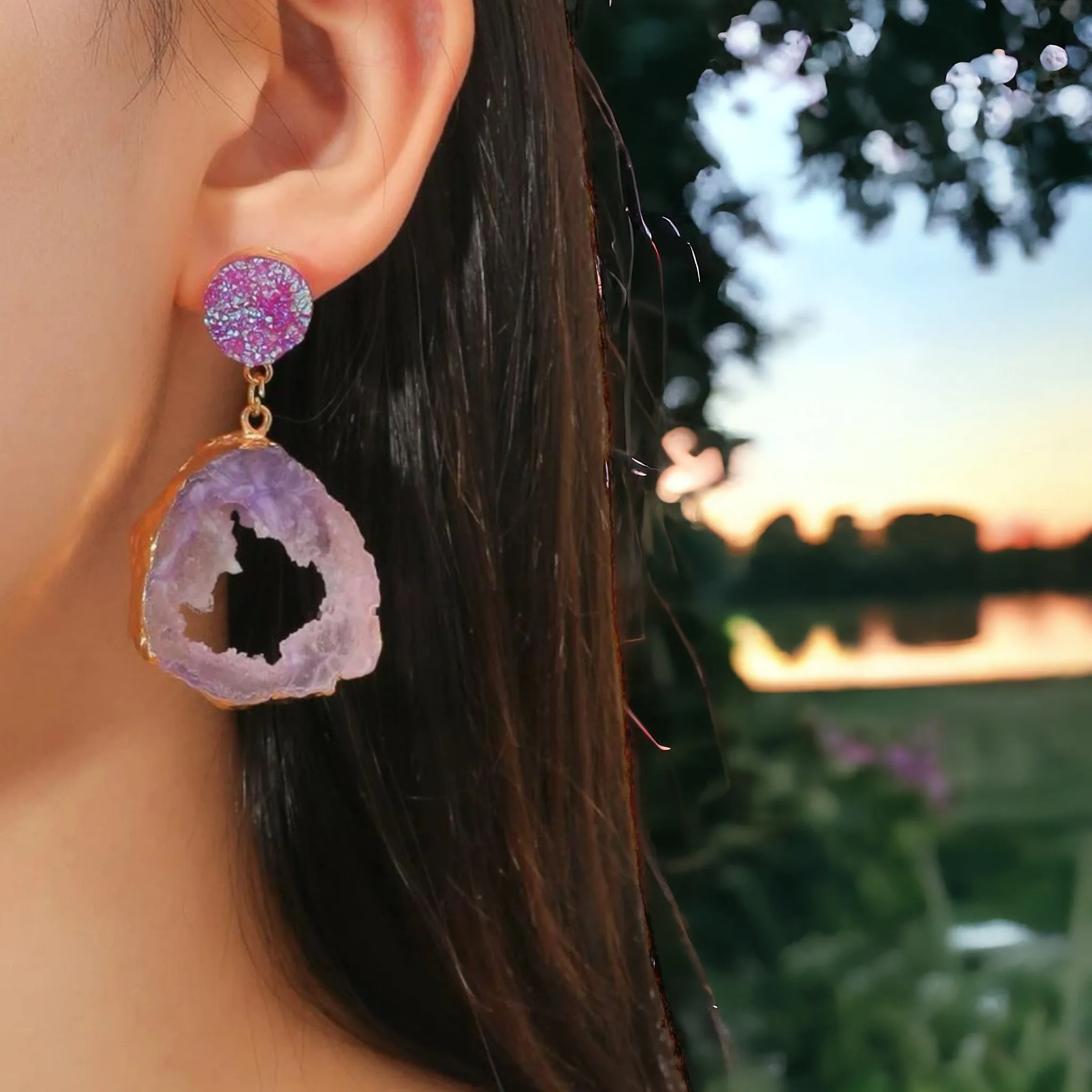 Geode Earrings - Crystal Earrings, Crystal Jewelry, Handmade Earrings, Handmade Jewelry, Geodes, Purple Earrings, Green Earrings, Rock