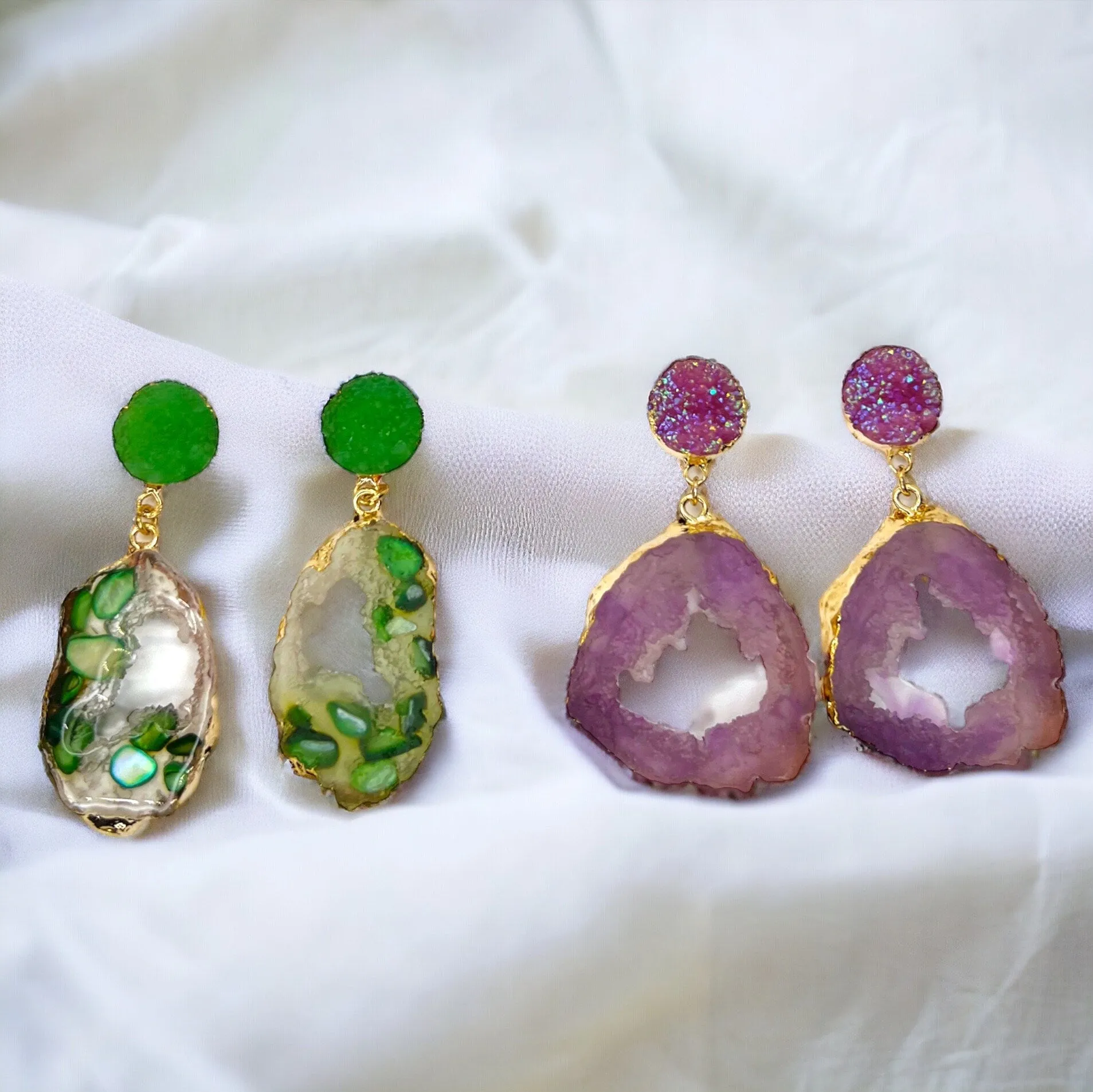 Geode Earrings - Crystal Earrings, Crystal Jewelry, Handmade Earrings, Handmade Jewelry, Geodes, Purple Earrings, Green Earrings, Rock