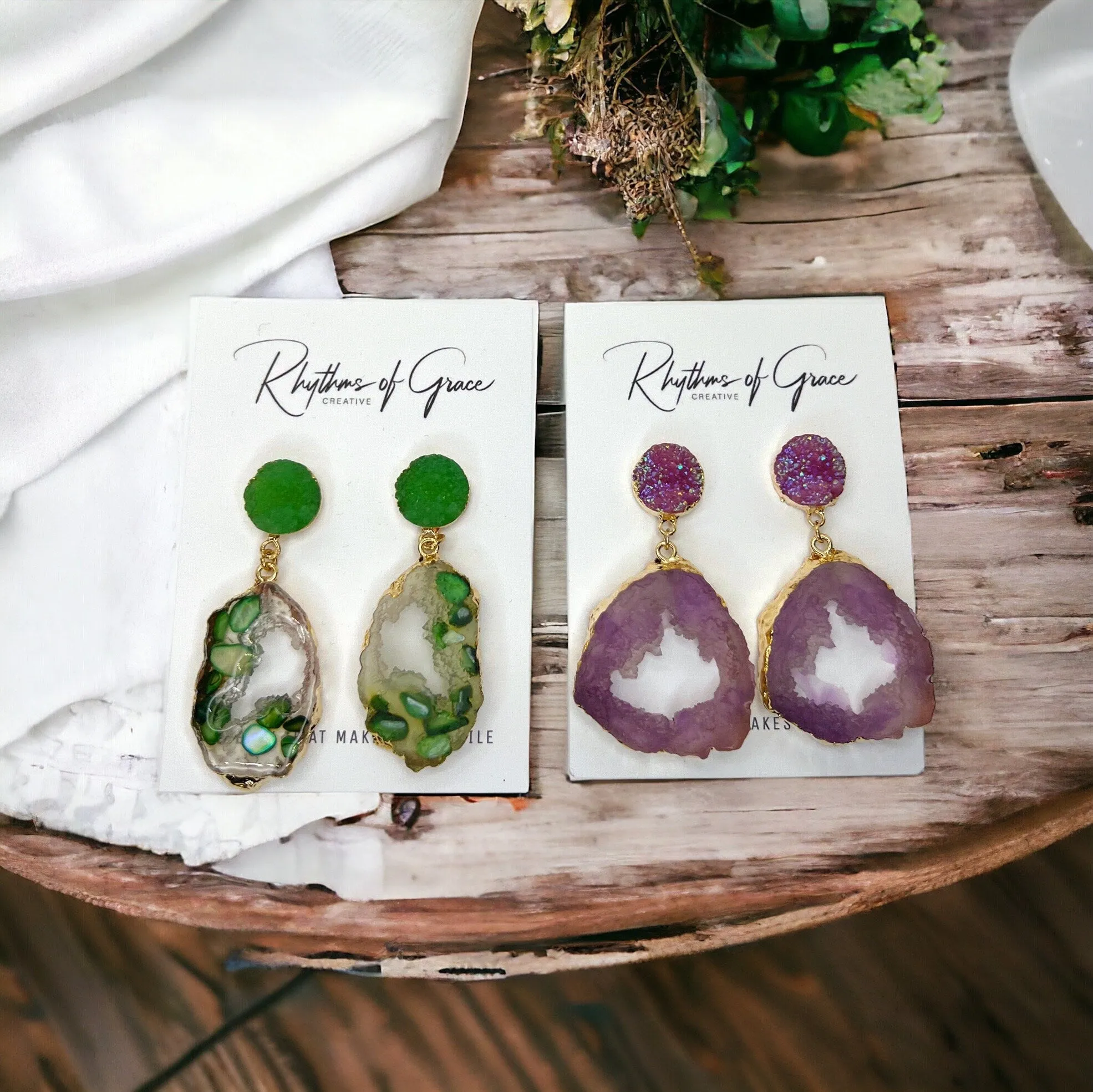 Geode Earrings - Crystal Earrings, Crystal Jewelry, Handmade Earrings, Handmade Jewelry, Geodes, Purple Earrings, Green Earrings, Rock