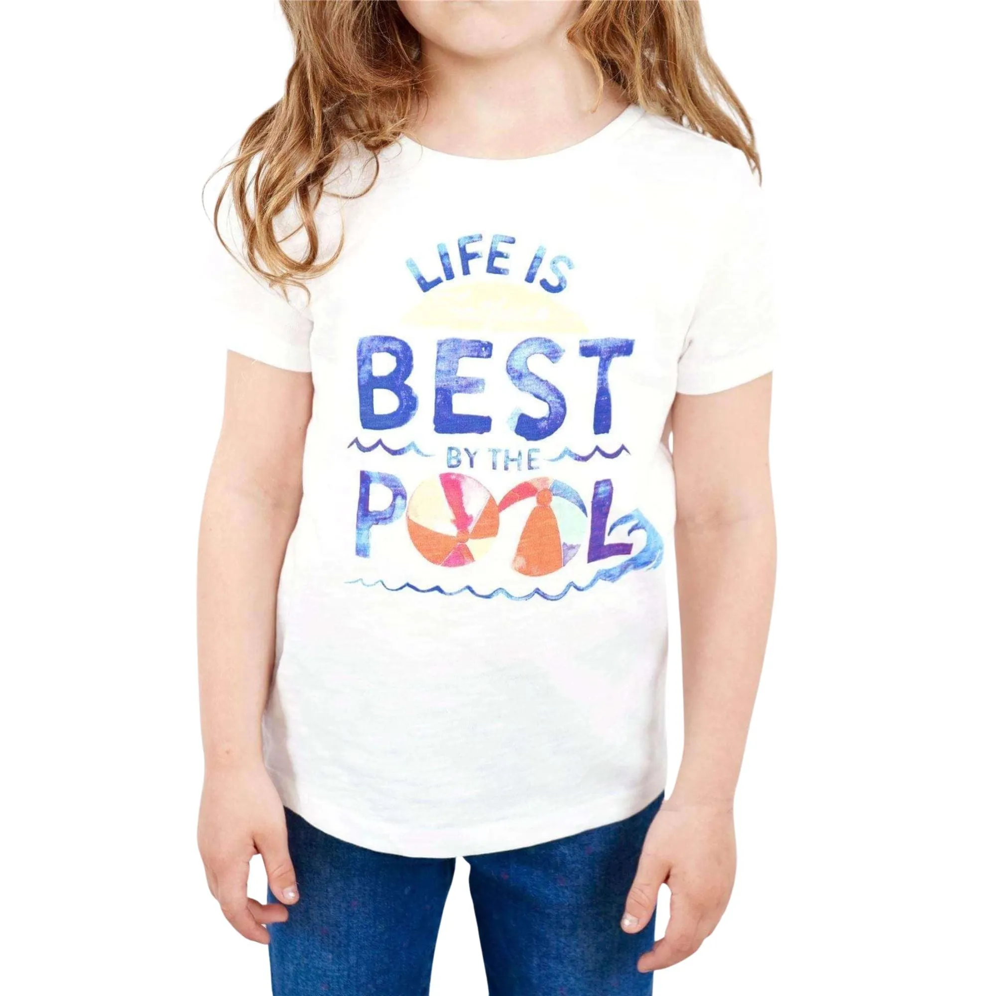 Girls Summer Pool White Short Sleeve Cotton Jersey Top