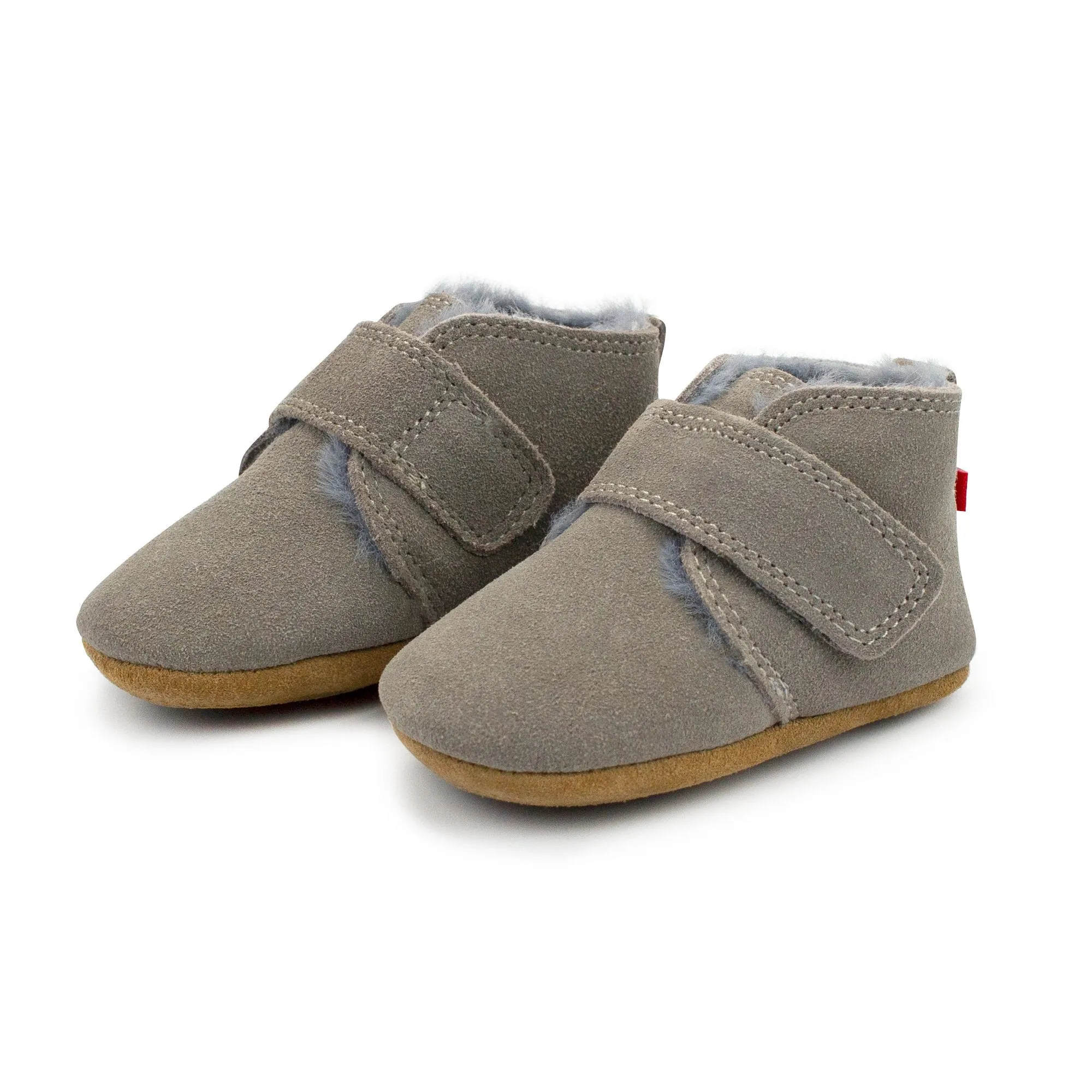 Gray Leather Furry Lined Baby Shoe